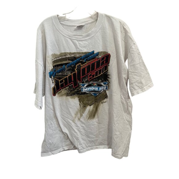 Vintage Chase Authentics 2012 Daytona 500 2XL White NASCAR Graphic T-Shirt 100% - Picture 1 of 5